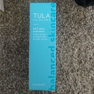 Tula skincare box in aqua blue and white